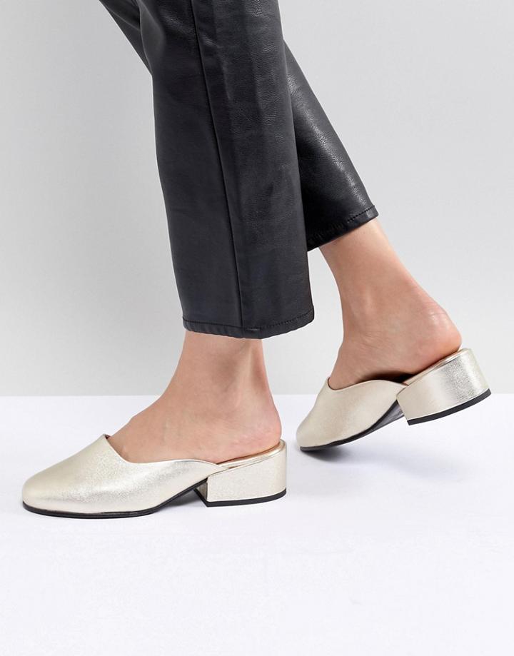 Selected Leather Metallic Mule - Gold