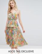 Asos Tall Vintage Floral Tiered Pleated Midi Dress - Multi