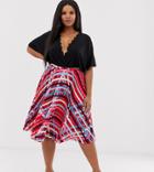Outrageous Fortune Plus Pleated Midi Skirt In Multi Swirl Print - Multi