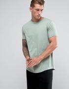 Asos Longline T-shirt With Crew Neck And Curve Hem In Green - Green