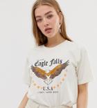 Daisy Street Relaxed T-shirt With Vintage Eagle Falls Graphic - Beige