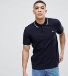 Fred Perry Slim Fit Twin Tipped Logo Polo In Navy - Navy