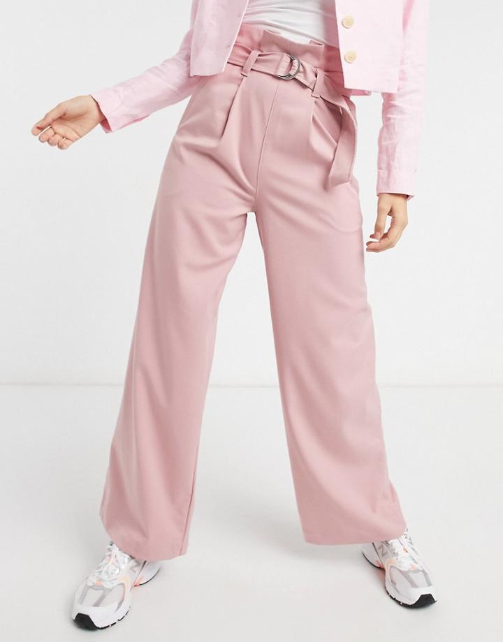 Monki Vera Wide Leg High Waist Pants In Pink
