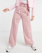 Monki Vera Wide Leg High Waist Pants In Pink