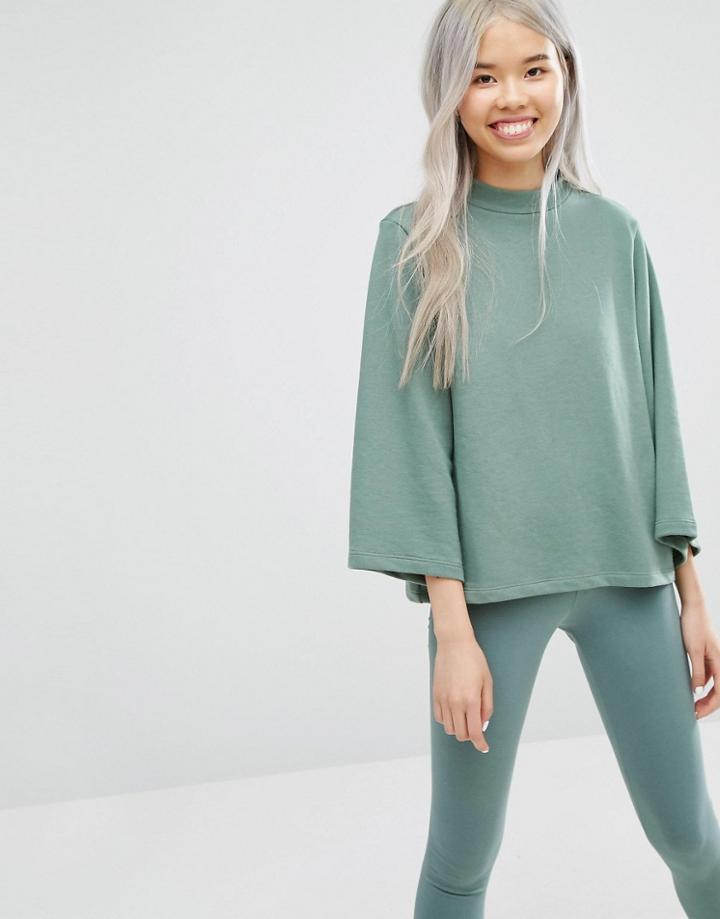 Monki Raw Edge Boxy Sweat Top - Green