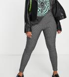 New Look Curve Slim Leg Bengaline Grid Check Pants In Black