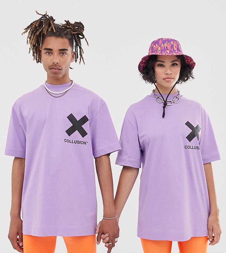 Collusion Unisex Logo T-shirt In Lilac - Purple