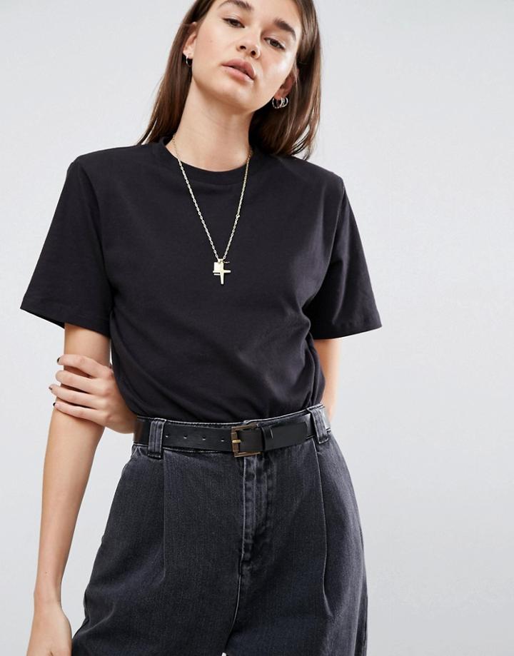 Asos White Crew Neck T-shirt Body With Shoulder Pads - Black