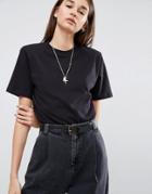 Asos White Crew Neck T-shirt Body With Shoulder Pads - Black