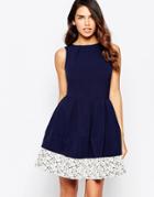 Closet Fit And Flare Dress With Lace Hem - Navy And White