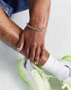 Asos Design Festival Metal Beaded Bracelet With Peace Wording In Silver Tone