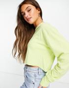 Asos Design Boxy Cropped Top With Thumbhole In Washed Lime-green
