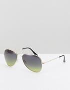 Asos Aviator Sunglasses In Gold With Blue Fade Lens - Blue
