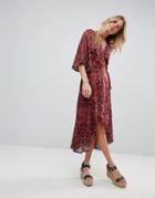 Minkpink Leopard Print Wrap Maxi Dress With Flutter Sleeves - Multi