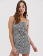 Pull & Bear Mini Dress In Black Gingham Print - Multi