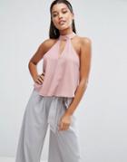 Parallel Lines Sleeveless Top With Choker Detail - Pink