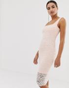 Vesper Lace Square Neck Bodycon Dress With Scallop Hem In Blush-pink