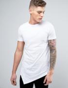 Jack & Jones Core Longline T-shirt With Asymetric Hem - White