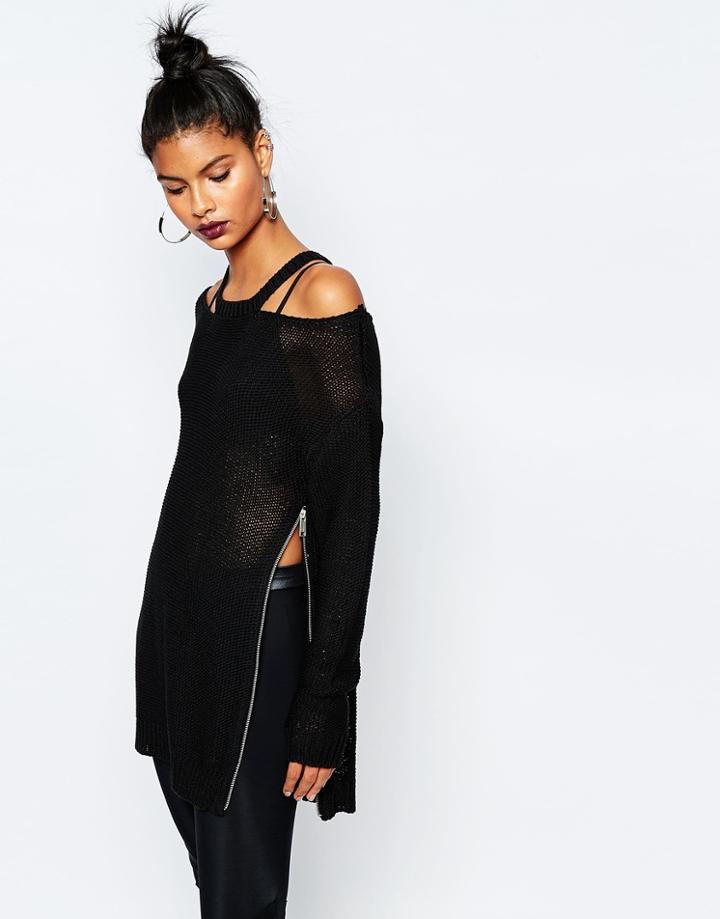 Hoxton Haus Fleur Cut Out Neck Sweater - Black