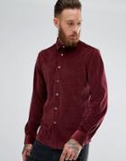 Asos Regular Fit Velour Shirt In Burgundy - Red