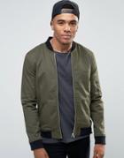 Asos Muscle Fit Bomber Jacket With Ma1 Pocket In Khaki - Green