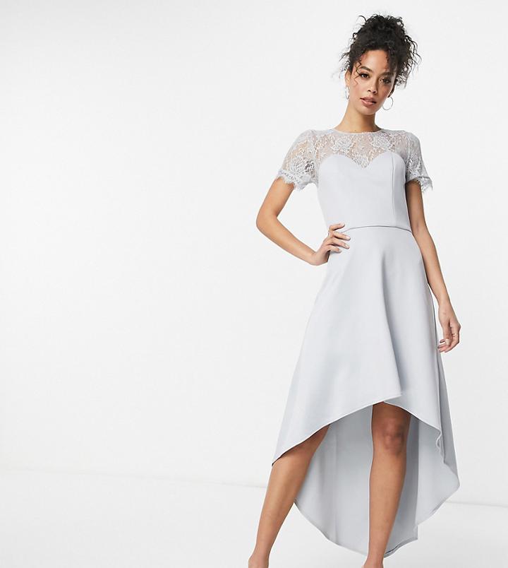 Chi Chi London Tall Lace Mix High Low Dress In Blue-blues