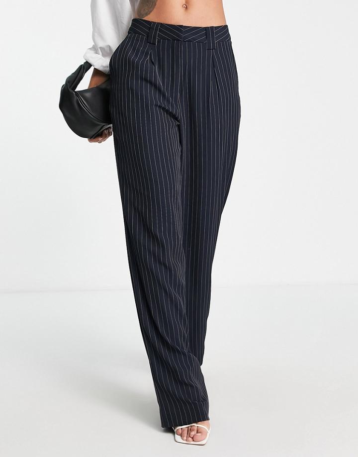 Na-kd Wide Leg Tailored Pinstripe Pants In Dark Navy