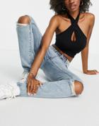 Asos Design Hourglass Crop Top With Wrap Halter Neck In Black
