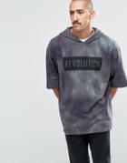 Asos Oversized Longline Tie Dye Short Sleeve Hoodie With Print - Blue