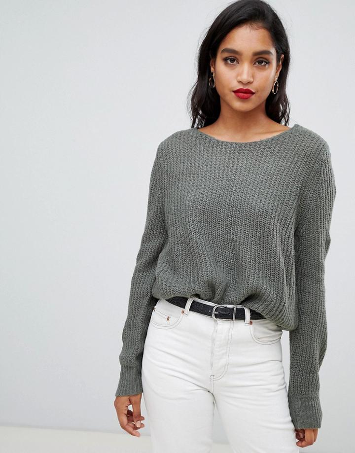 Vila Balloon Sleeve Rib Sweater - Green