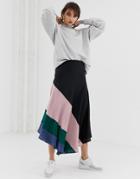 Ghospell Midaxi Skirt In Color Block Stripe Satin - Multi