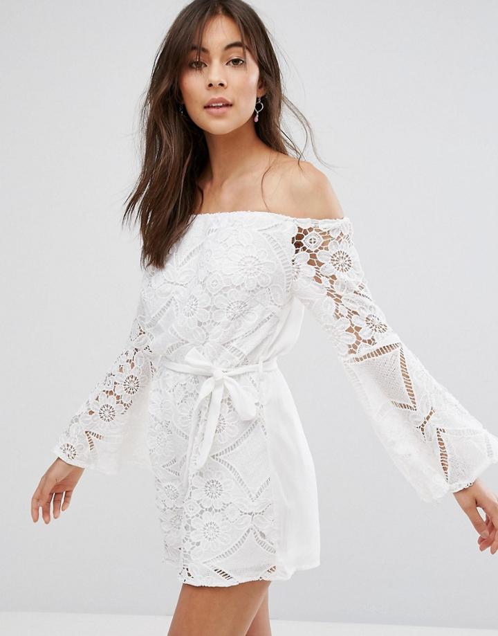 Parisian Off Shoulder Lace Romper - White
