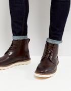 Asos Brogue Boots In Brown Leather With Contrast Sole - Brown