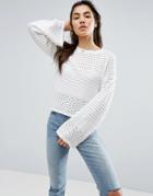 Asos Sweater In Crochet Mix Stitch With Wide Sleeve - White