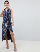 Lioness Wrap Front Cami Midi Dress In Summer Velvet Print - Multi
