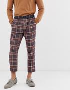 Asos Design Skinny Smart Pants In Wool Mix Check In Purple - Purple