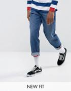 Asos Skater Ankle Grazer Jeans In Vintage Dark Wash Blue With Hem Detail - Blue