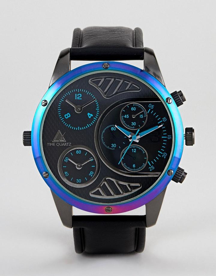 Asos Design Oversized Watch With Iridescent Finish And Subdials - Black