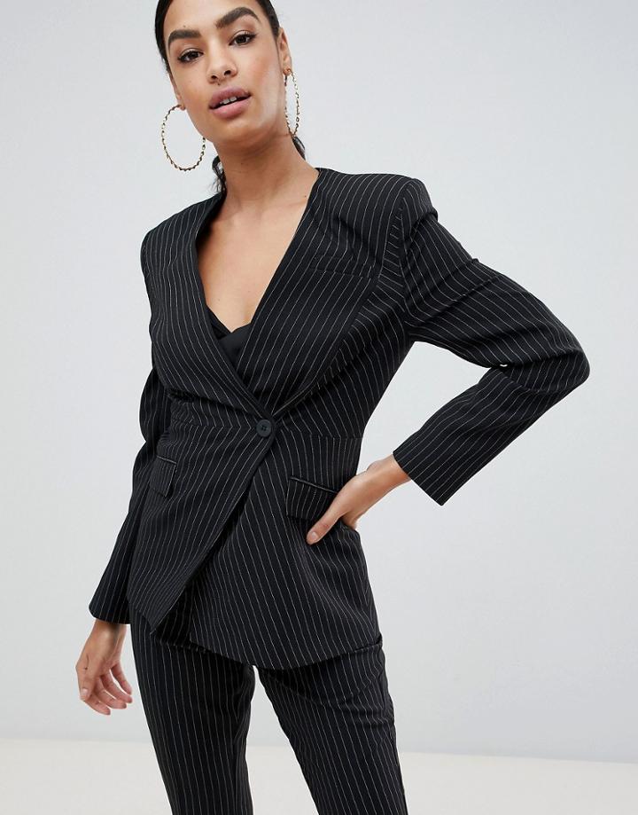 Asos Design Suit Blazer With Sharp Shoulders In Cut About Pinstripe - Multi
