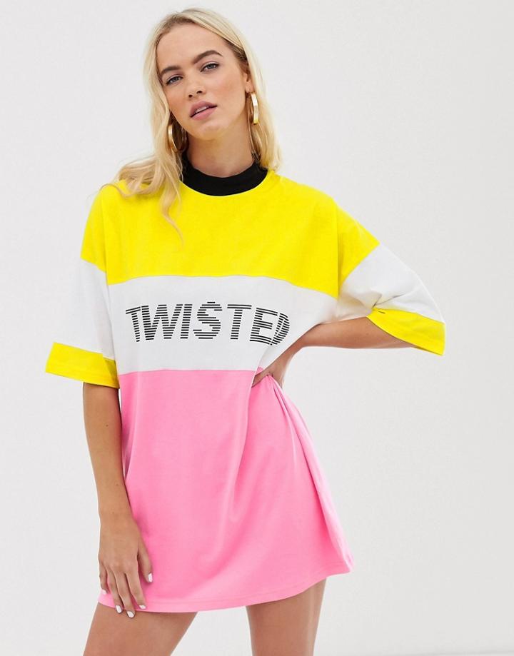 The Ragged Priest Oversized T-shirt Dress With Slogan-pink