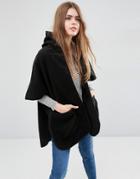 Asos Hooded Cape With Pockets - Black