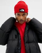 The North Face Logo Box Cuffed Beanie Hat In Red - Red