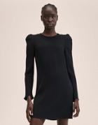 Mango Long Sleeved Shift Mini Dress With Cut Out Back Detail In Black