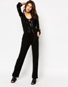 Gypsy 05 3/4 Sleeve Black And Gold Jumpsuit - Black