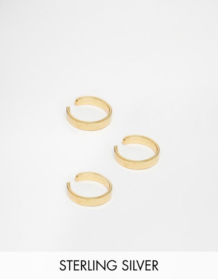 Asos Gold Plated Sterling Silver Solid Ear Cuff Pack Of 3 - Gold