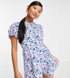 Miss Selfridge Petite Lace Up Back Romper In Purple Cluster Floral