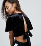 New Look Petite Velvet Split Front Crop Top - Black