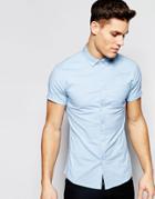 Asos Skinny Oxford Shirt In Blue With Short Sleeves - Blue