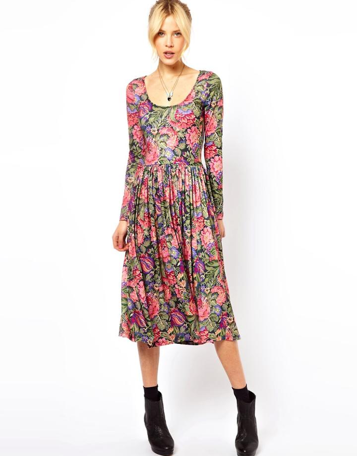 Asos Midi Dress In Tapestry Style Print.