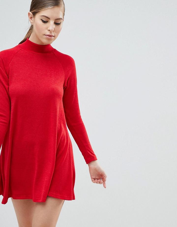Ax Paris High Neck Long Sleeve Sweater Dress - Red